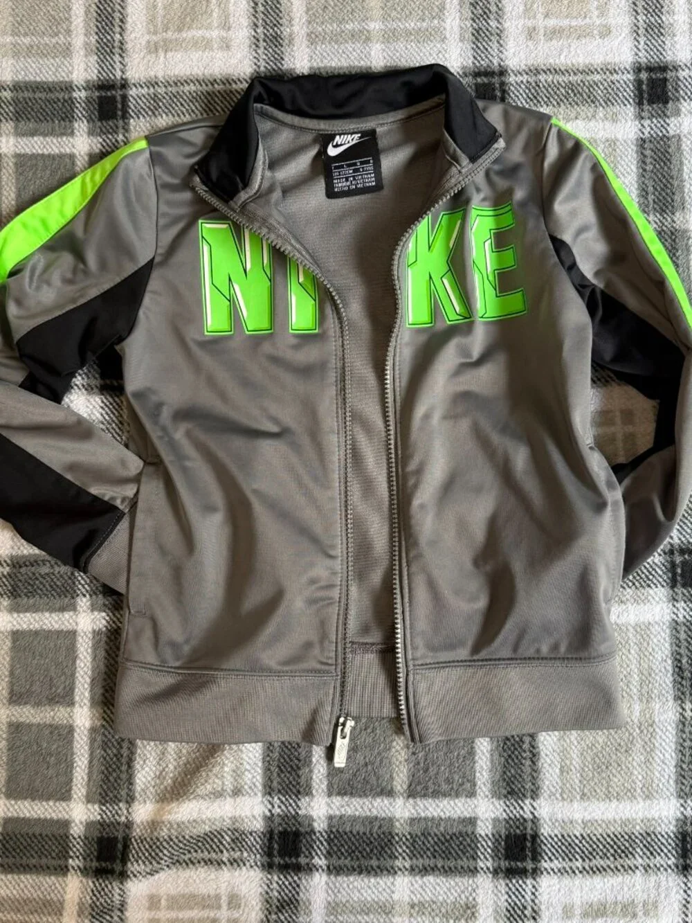 Nike Boys Track Jacket Gray Green NIKE Spellout Full Zip Athletic Size 7